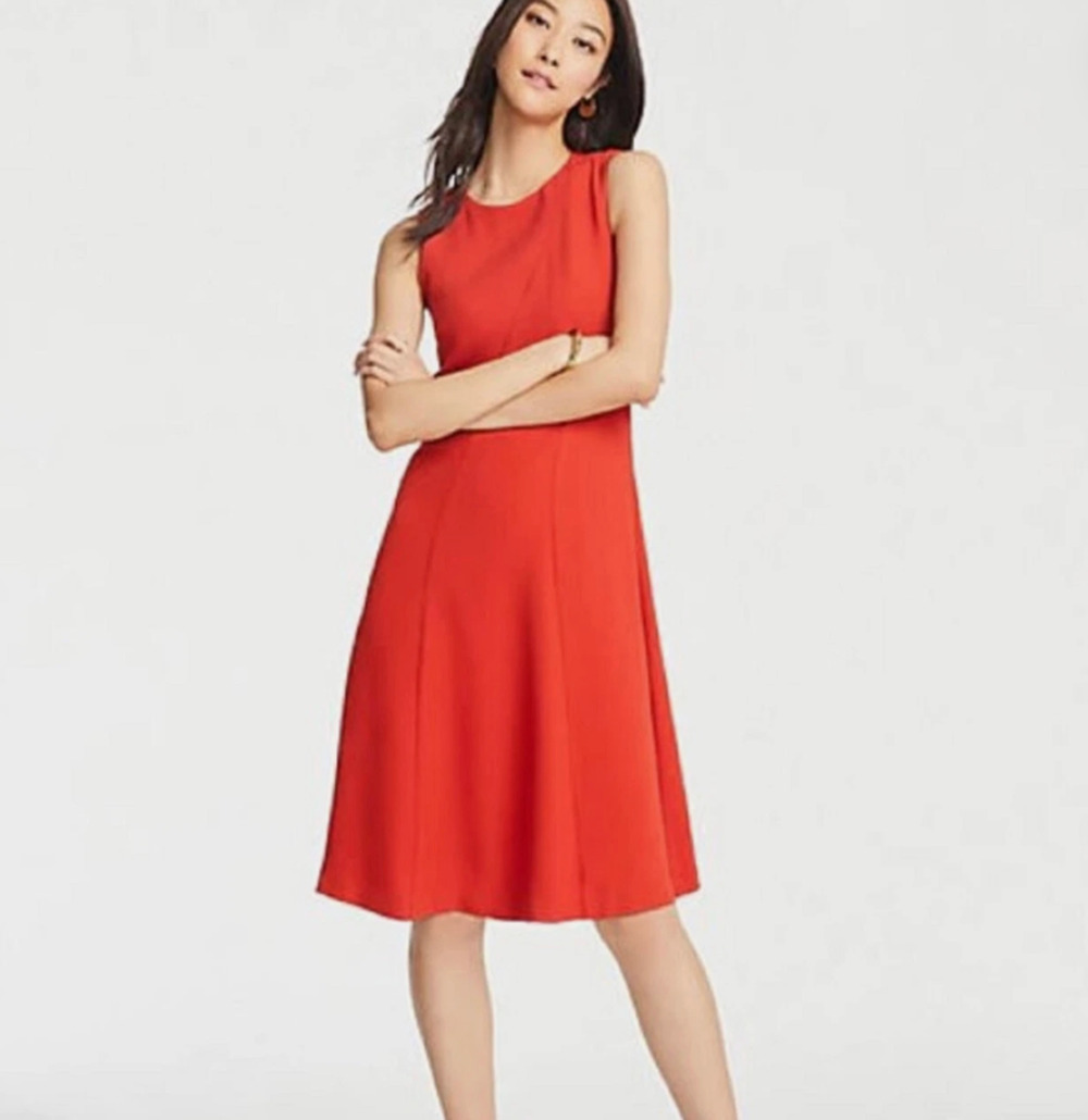 NWT Ann Taylor Red Fit & Flare Dress Women's Size 6 Seamed Career Knee Length